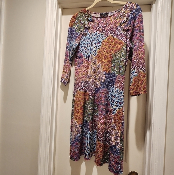 MSK mixed print shift dress with 3/4 sleeve - Picture 1 of 11